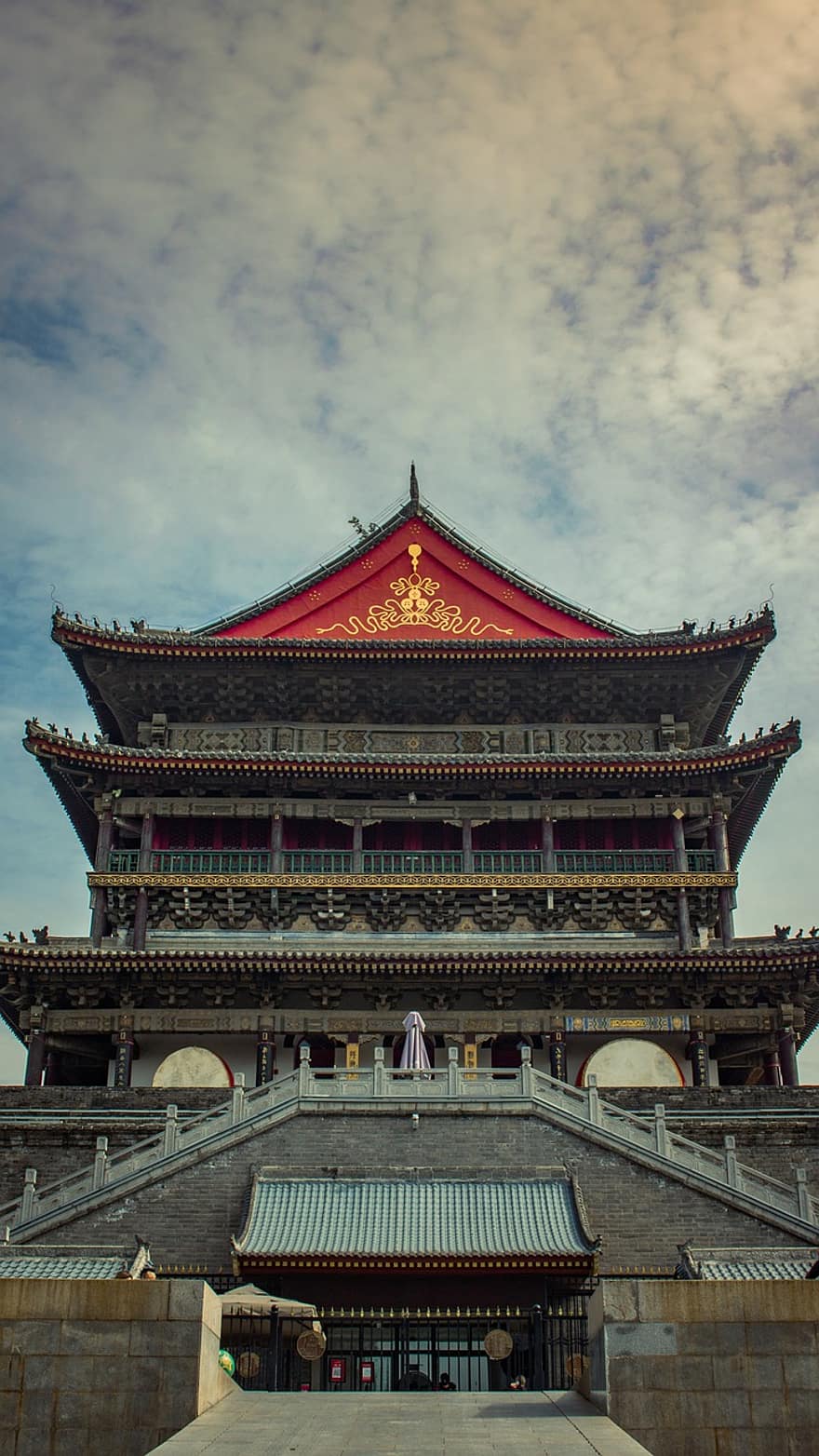 Drum Tower, Xian, China, Landmark, Historical, Building, Architecture, Facade, Entrance, Tower, City
