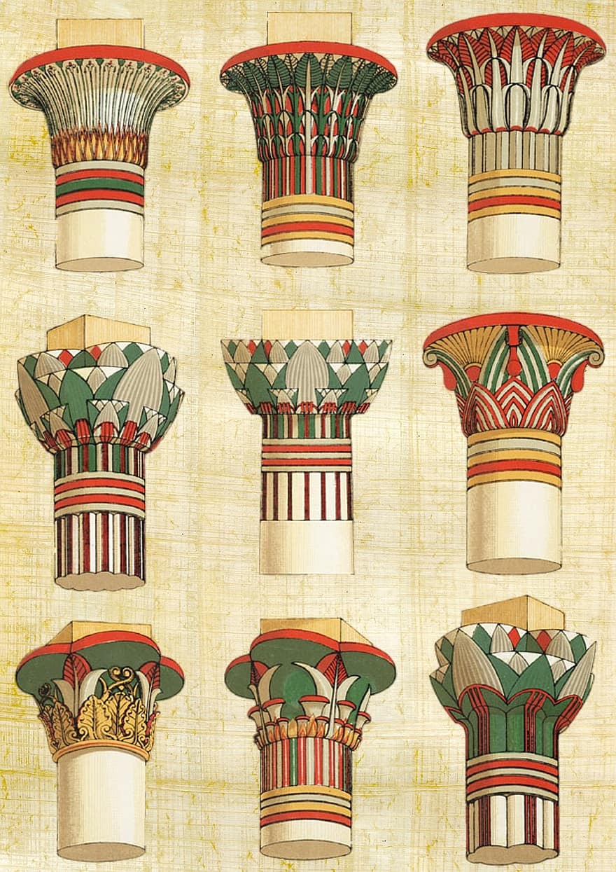 egipcio, arquitectura, columna, vendimia, decoración, lujo, palacio, antiguo, historia, viaje, cultura