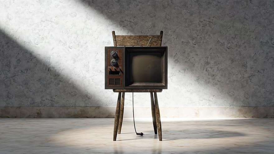 Fernsehen, klassisch, Jahrgang, Fernseher, alt, Holz, drinnen, Wand, Gebäudefunktion, modern, Technologie