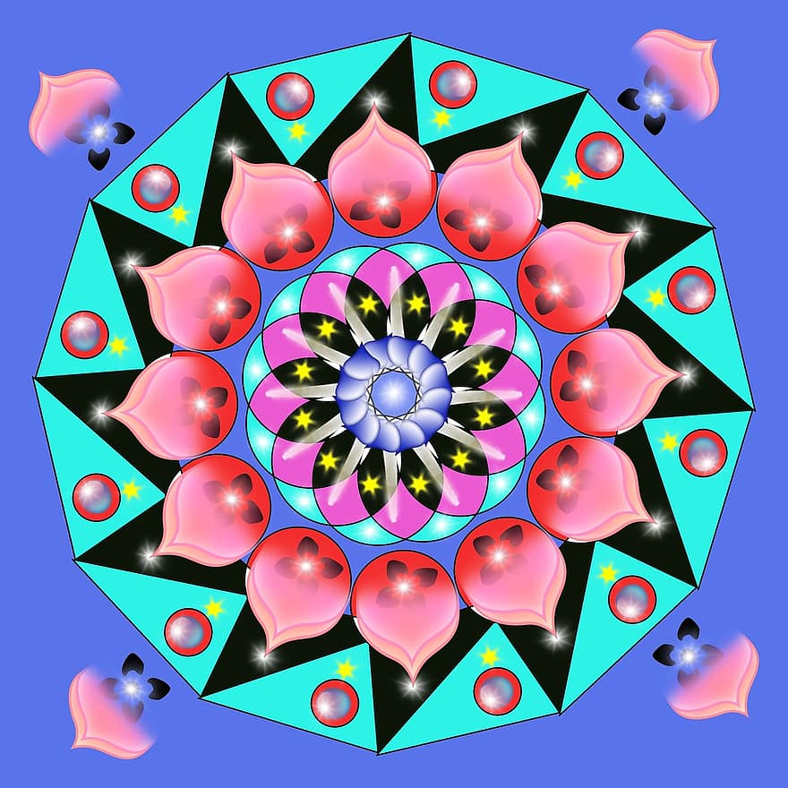 mandala, symmetri, meditation, prydnad, dekorativ, blommig, abstraktion