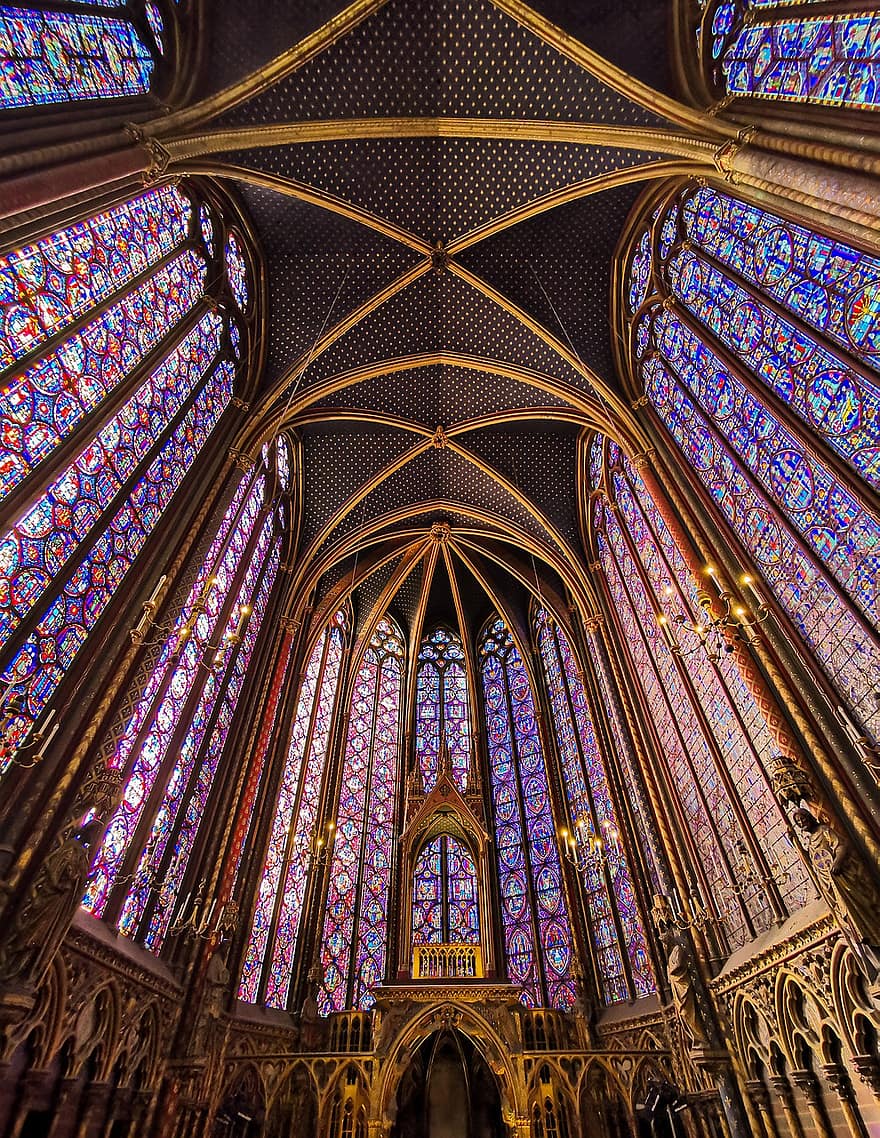 capilla, catedral, vaso, Hazme, Saint-Chapelle, Francia, gótico, católico, interior