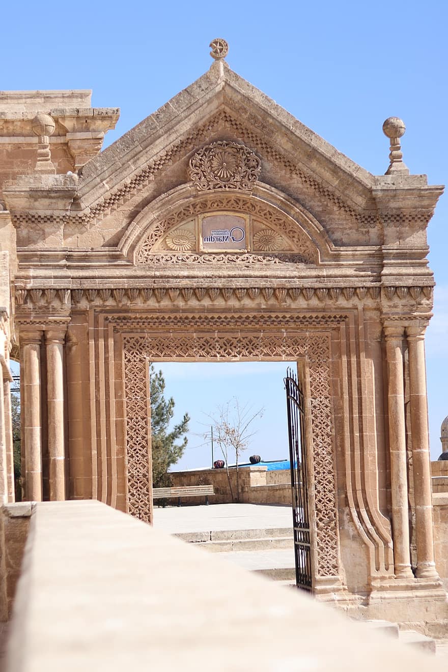portti, ornamentti, rakennus, koriste, kaiverrus, muinainen, ovi, historiallinen, Mardin, Turkki, arkkitehtuuri