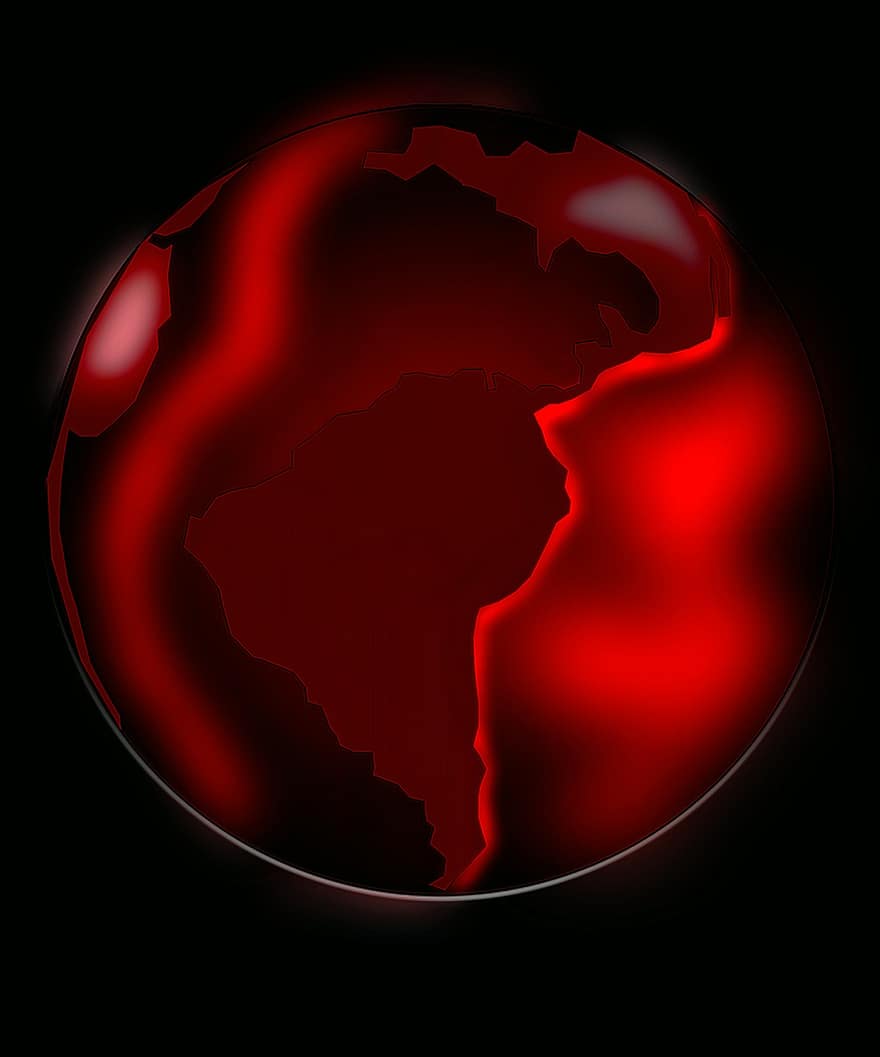 Mapa rojo, Mapa de miedo, Tierra de la cicatriz, Sudamerica, America latina, globo, oscuro, Mapa oscuro, Países oscuros, escuela politécnica, forma de triángulo