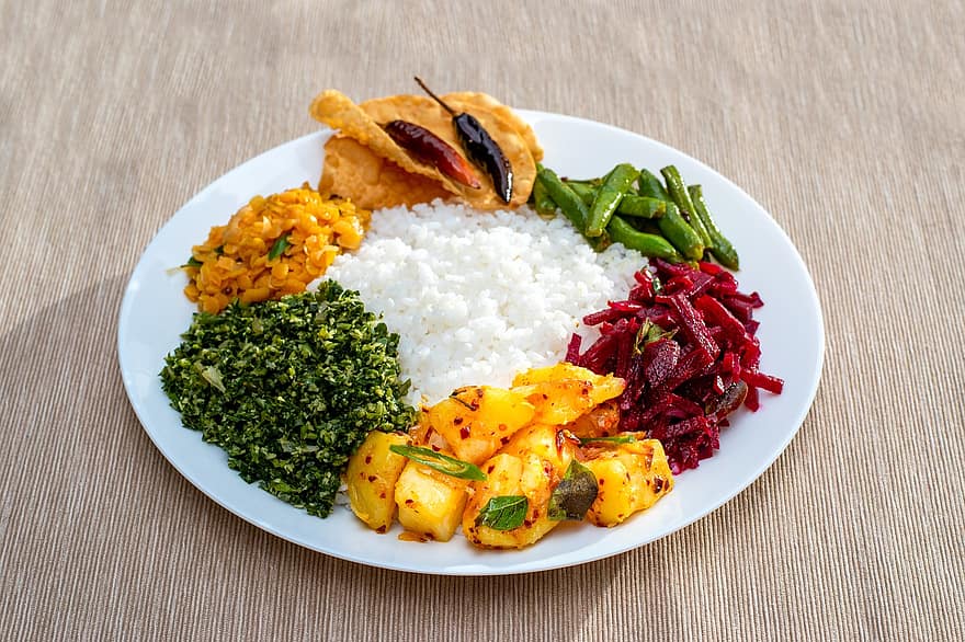 rýže, jídlo, kari, kuchyně, zeleniny, večeře, oběd, Lahodné, tradiční, deska, sri lankan