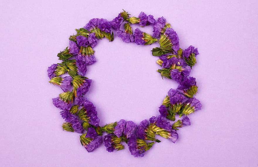 bunga-bunga, Latar Belakang, bingkai, lingkaran, bunga ungu, lavender laut, Statice, kelopak, berkembang, dekorasi, pengaturan