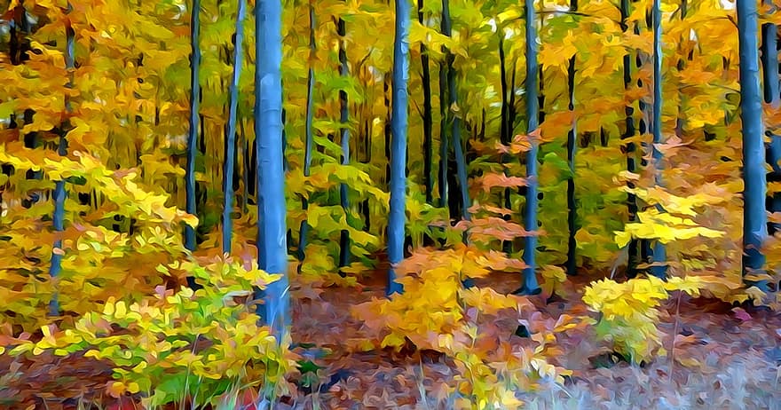 miškas, ruduo, akvarelė