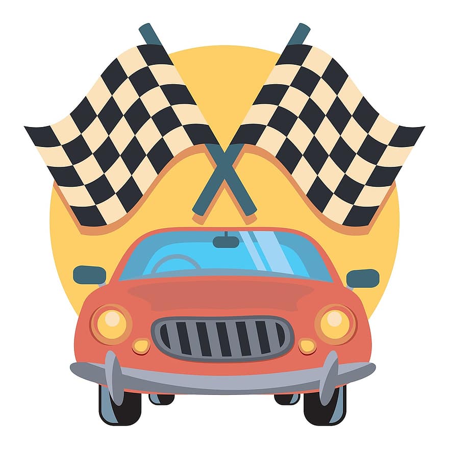 Car, Flag, Automobile, Vehicle, Icon, Winner