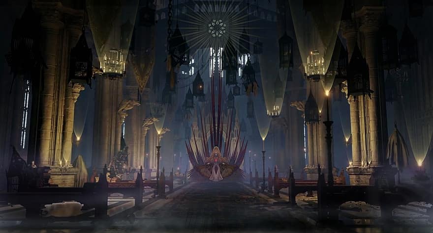 gotisk, goth, gotiske kirke, kirke, fantasi, Gotisk Fantasy, uhyggelig, rædsel, mørk, trone, dronning