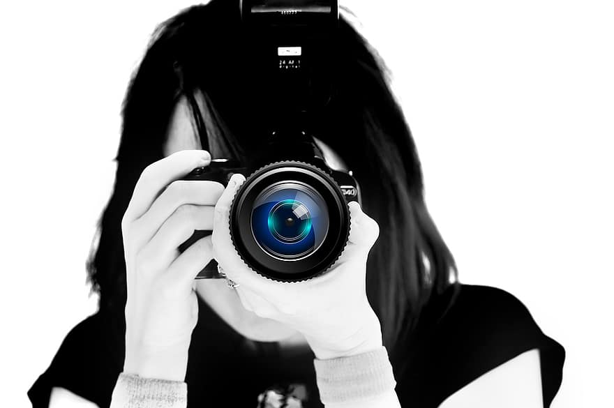 fotograf, Fotoaparát, ruka, objektiv, fotografie, digitální, technologie, záznam