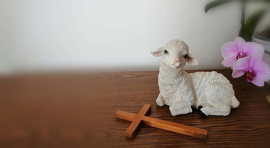 Lamb, Flower, Cross, Easter, Greetings Card, Orch, cute, wood, small, christianity, religion