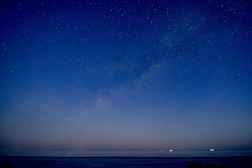 Melkeveien, nattehimmel, hav, Strand, horisont, stjernehimmelen, himmel, stjerner, natt, kveld, natur