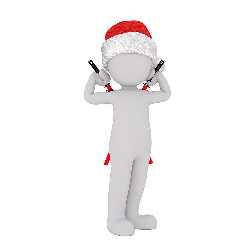 biały samiec, Model 3D, odosobniony, 3d, Model, całe ciało, biały, czapka Mikołaja, Boże Narodzenie, 3d santa hat, miecz
