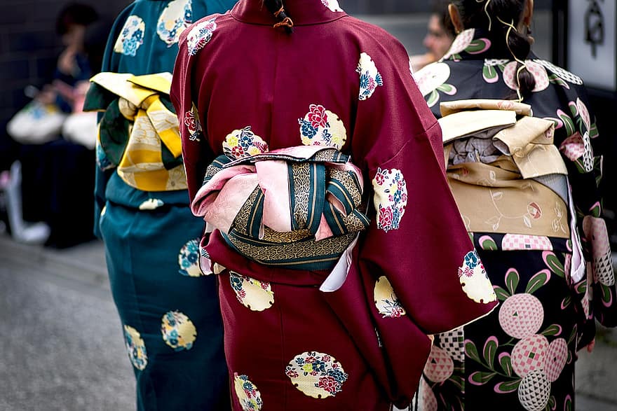 kimono, kostym, tillbaka, färgrik, kvinnor, tradition