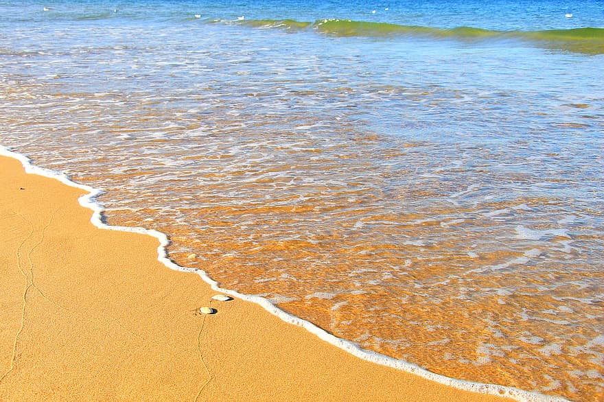 plage, mer Baltique, mer, le sable, rivage, été, vague, eau, littoral, les vacances, bleu