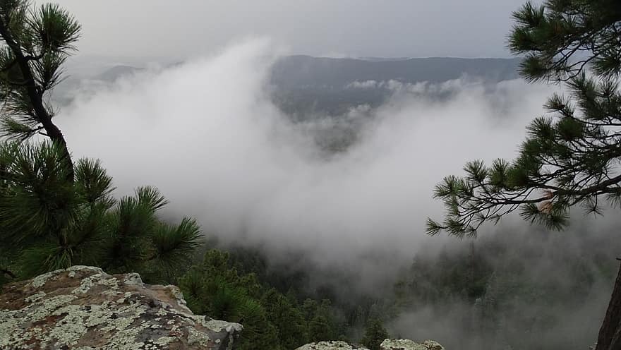 Fog, Cloud, Mountain, Rocks, Cliff, High, Rim, Landscape, Scenery, Scenic, Canyon