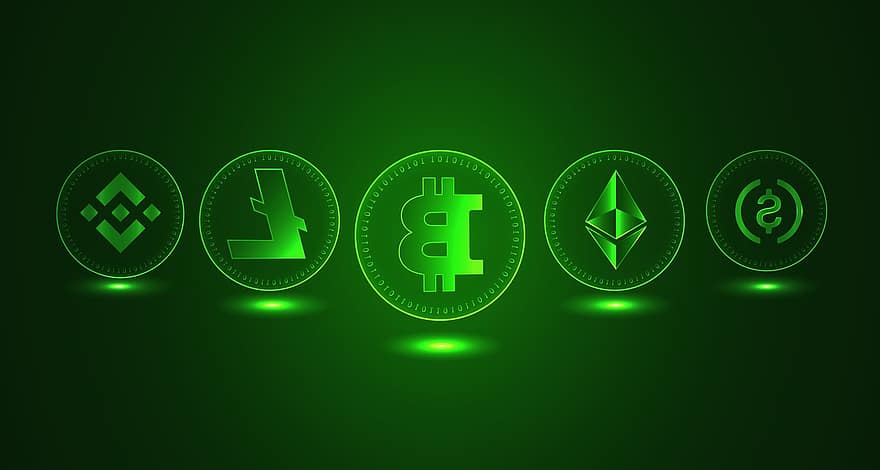 Bitcoin, litecoin, Бинанс монета, ethereum, USD монета, пари, валута, cryptocurrency, виртуален, технология, финанси