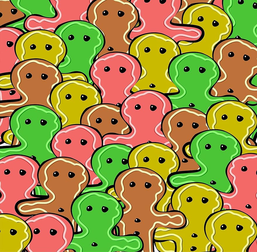Sweet, Dessert, Food, Gingerbread, Men, Group, Crowd, Wallpaper, Background, Confectionery, Baked