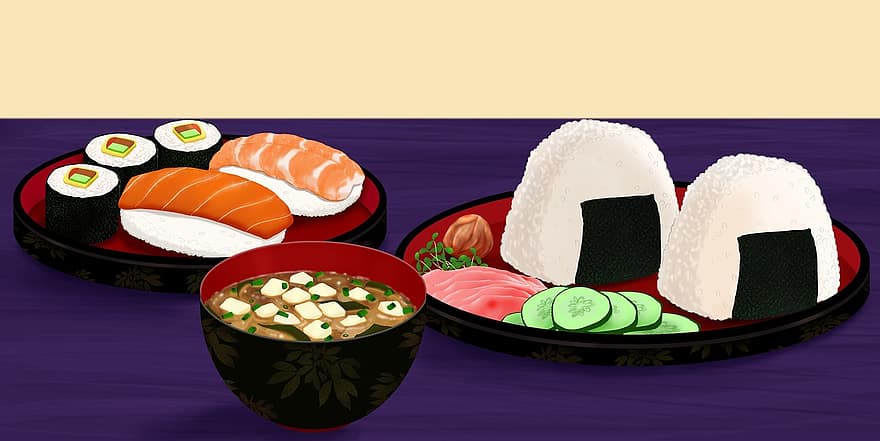 mad, sushi, lækker, suppe