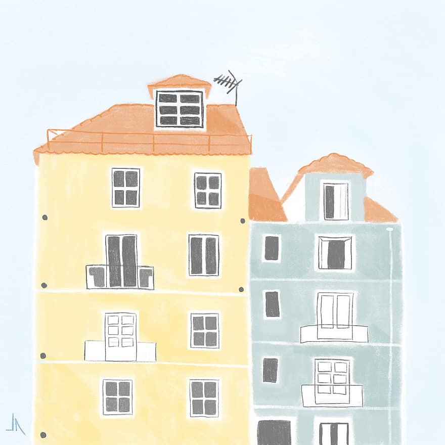 Artwork, Painting, House, Building, Art, Cutout, Drawing, architecture, illustration, building exterior, roof