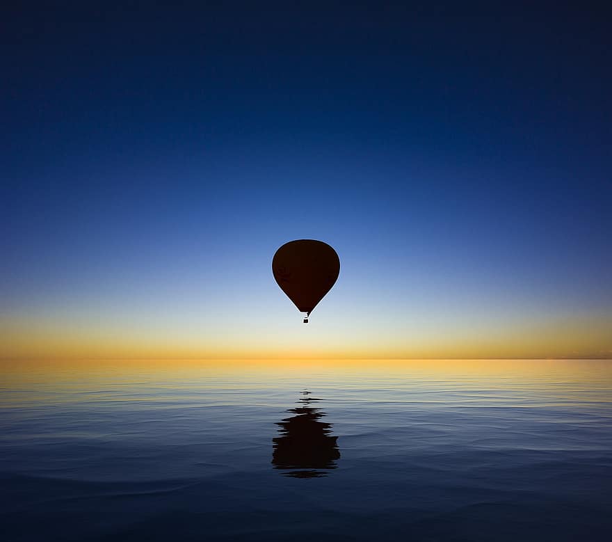 熱気球、日没、バルーン、冒険、空、旅行、飛行