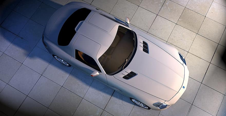 AMG, Mercedes, спортна кола, изглед отгоре, Автоматичен, автомобил, състезателен автомобил, контура, метален, отражения на слънцето, сянка