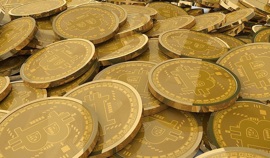 bitcoin, pieniądze, monety, waluta, moneta, znak, finanse, kryptowaluta, złoty, sukces, waluta internetowa