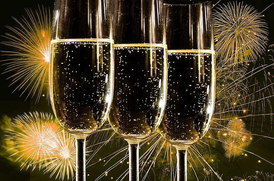 花火、シルベスター、お祝い、パーティー、スパークリングワイン
