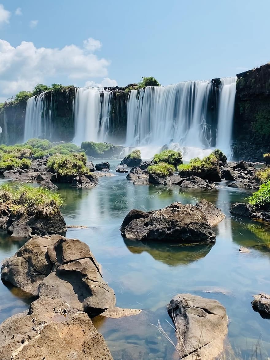 szürkehályog, Iguazu, vízesés, Brazília, víz, szikla, zöld szín, tájkép, erdő, folyó, nyári