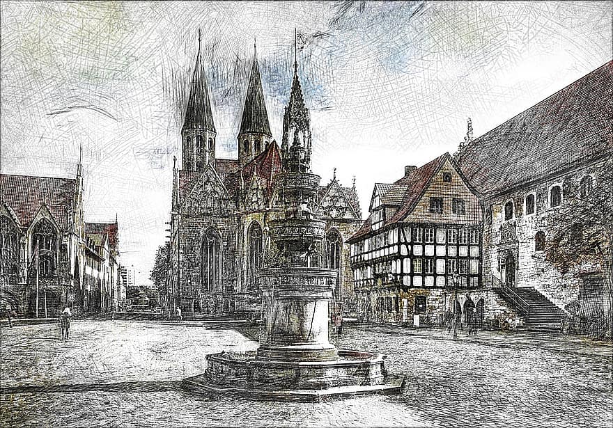 Braunschweig, Stadt, Niedersachsen, historisch, Kirche, Stadt, Dorf, Gebäude, Dom, Deutschland, Religion, Geschichte