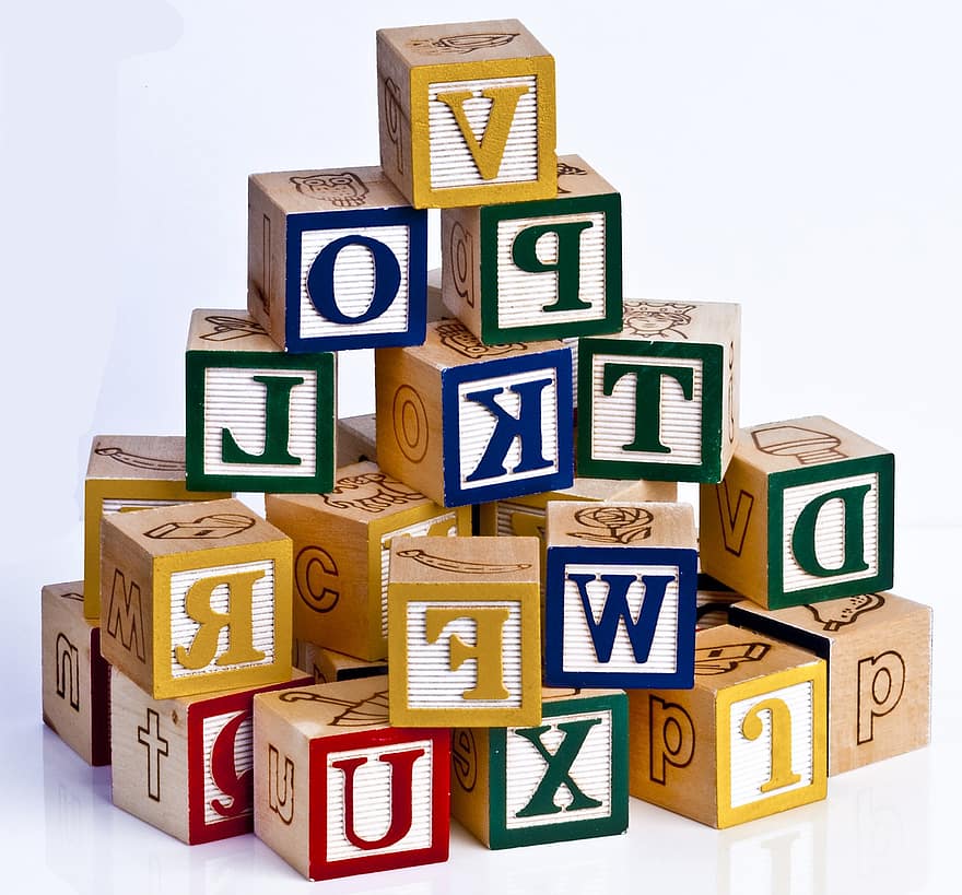 lletres, alfabet, blocs, joguines, educatiu, pila, joguina, educació, infància, bloc de joguines, aprenentatge