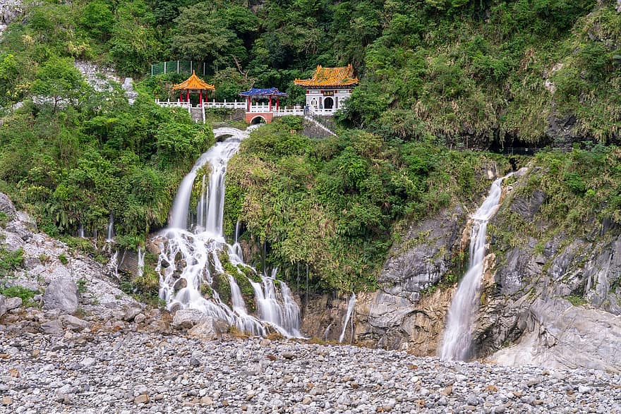 водопад, природа, камни, храм, святыня, лес, на открытом воздухе, Тароко