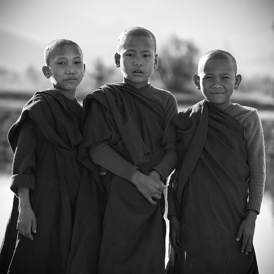 garçons, bouddhiste, les moines, jeunes moines, religion