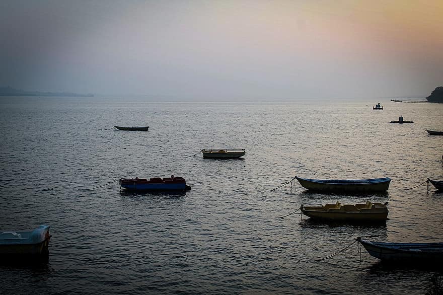 Boats, Sea, Sunset, Sunrise, Dusk, Dawn, Morning, Evening, Horizon, Ocean, Water