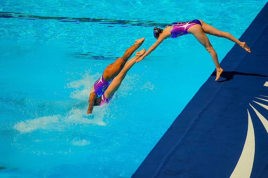 nadadores, esporte, natação, sincronizado, mergulho