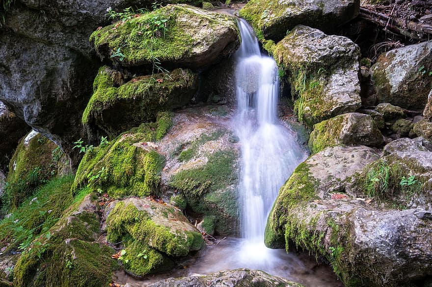 Nature, Outdoors, Waterfalls, Myra, Muggendorf, Austria, Water, Rocks, Forest, rock, green color