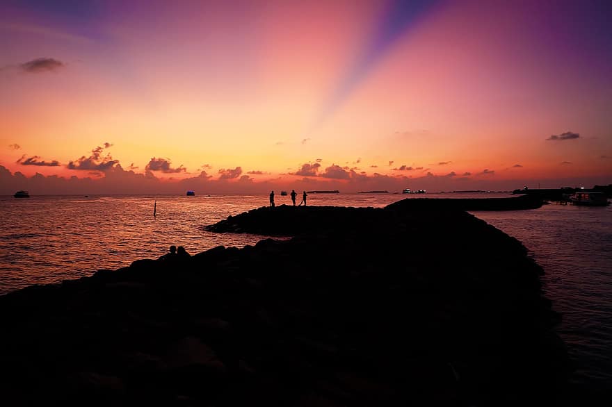de praia, por do sol, silhuetas, ilha, costa, Beira Mar, horizonte, crepúsculo, resplendor, vista do mar, skyscape