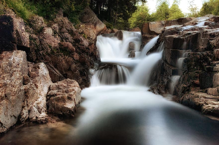 Long Exposure, Waterfalls, Rocky, Rock Formations, Flow, Flowing Water, Cascading, Cascade, Torrent, New Hampshire, Nature