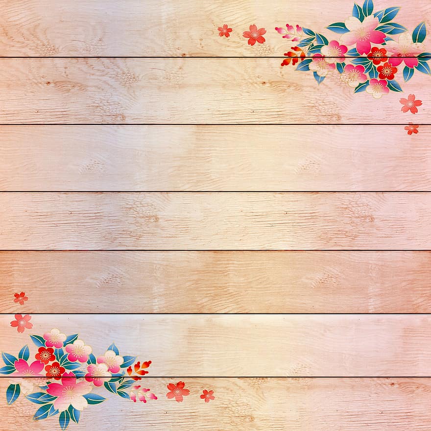 Wood With Flowers, Floral Wood Background, White Wood, Wood, Floral, Frame, Romantic, Flowers, Greeting, Postcard, Template