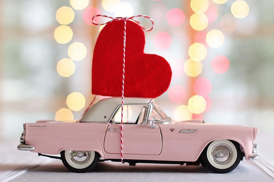 coche, auto, día de San Valentín, corazón, thunderbird, vendimia, auto antiguo, automóvil, vehículo, romántico, ser mio