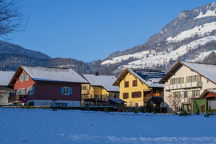Haus, Kabine, Hütte, Nebel, Berge, Winter, Schnee, Berg, Holz, Landschaft, Eis