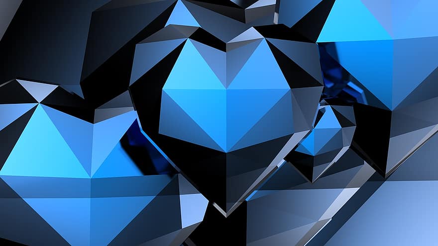 trekant, form, abstrakt, geometriske, hjerte, 3d, metallisk, blå hjerte