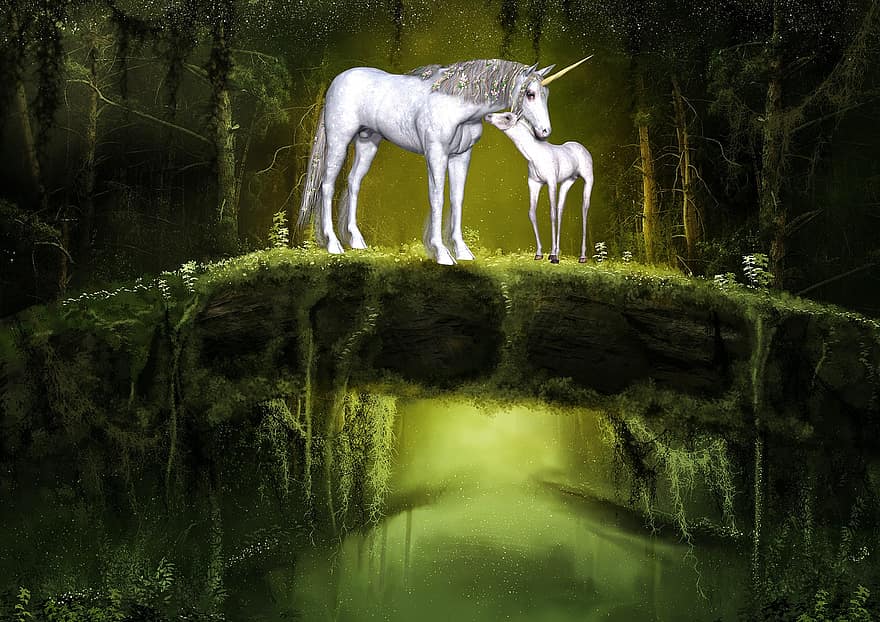 fantasia, unicorn, cavall, mític, somni, místic
