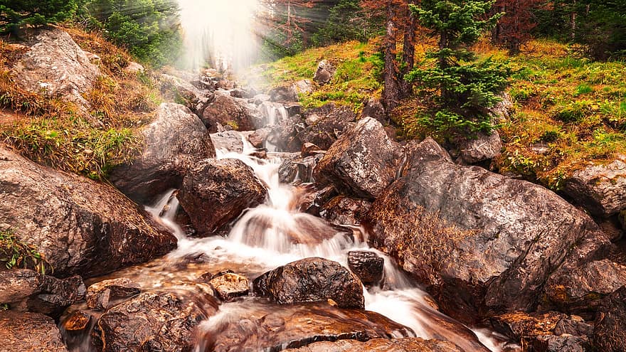 Stream, Mountains, River, Brook, Stones, Water, Flow, Nature, Light, White, Slow