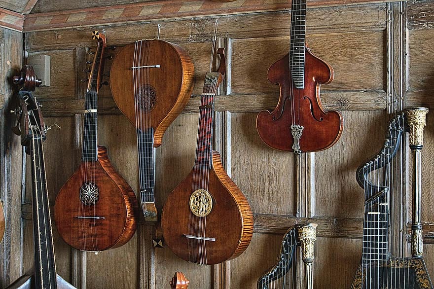 instruments à cordes, la musique, antique, violon, guitare, instruments, instruments de musique, ancien, historique, vieux, nostalgie