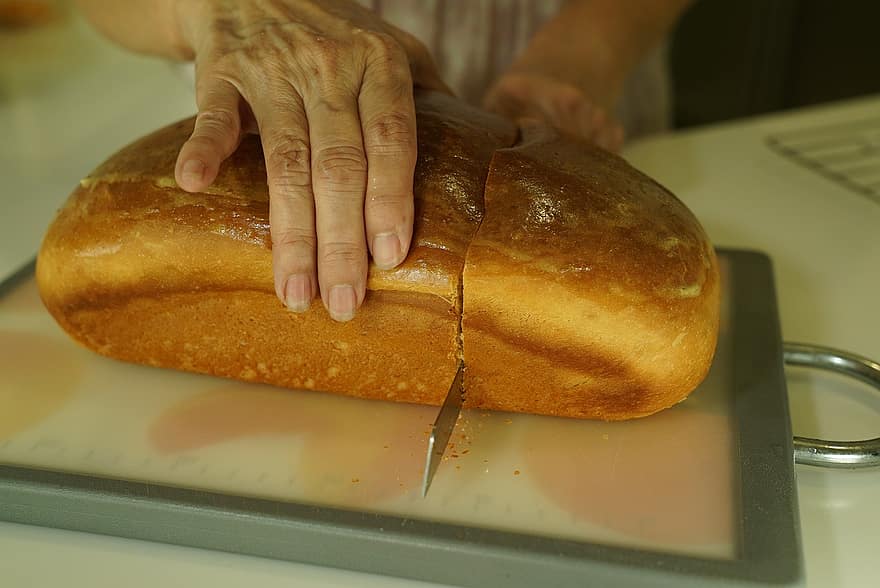 хляб, самун, нож, парче, Нарязване на хляба, печене, домашно печене