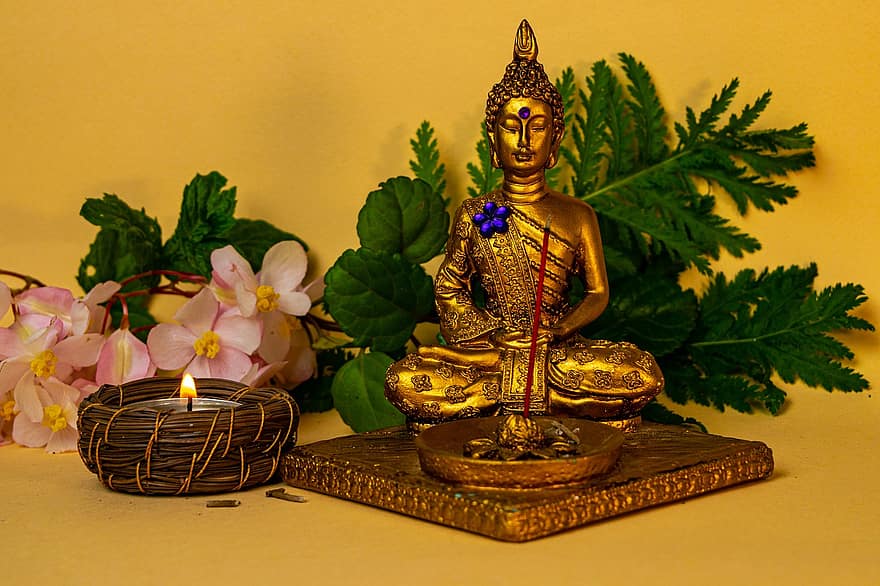 Buddha, socha, svíčky, duchovní, rozjímání, mír, relaxace, sochařství, světlo svíček, čajové svíčky, náboženství