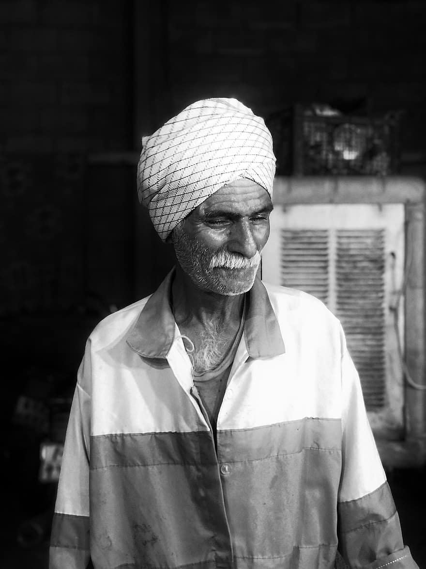 Man, Smile, Face, Portrait, men, one person, black and white, adult, males, cultures, turban