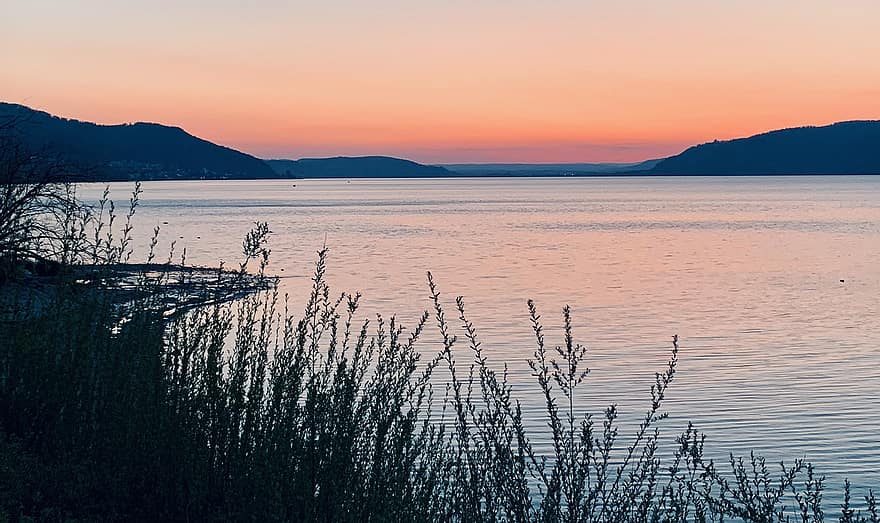 Lake Constance, Lake, Sunset, Riverbank, Nature, Water, Mountains, Evening, Dusk, landscape, summer
