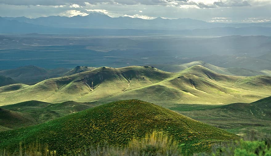 montagne, valle, deserto, luce del sole, Monte Winnemucca, Nevada, vista, panorama, natura, paesaggio, punto di vista