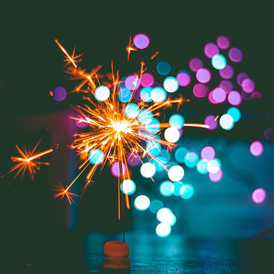 fogos de artifício, estrelinha, ano Novo, luzes, Véspera de Ano Novo, celebração, bokeh, fundo, panorama